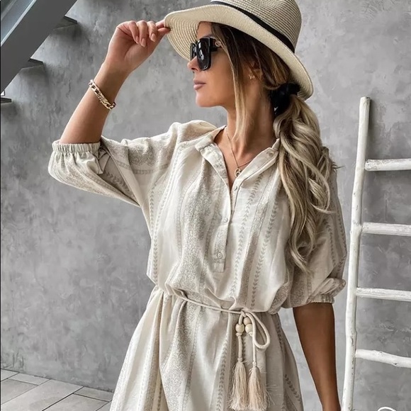 NWT Zoe Bell Boho Shirt Mini Tassel Cotton Sundress - Picture 3 of 5